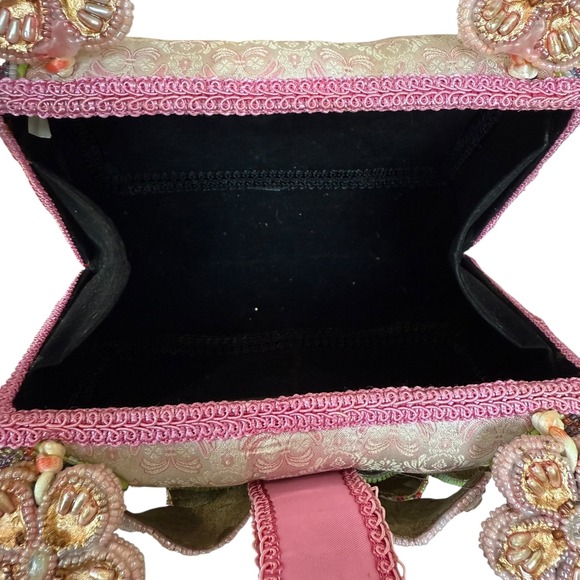 Mary Frances Beaded Flower Clutch Handbag Pink Pastel Embroidered Evening Bag - Picture 12 of 15